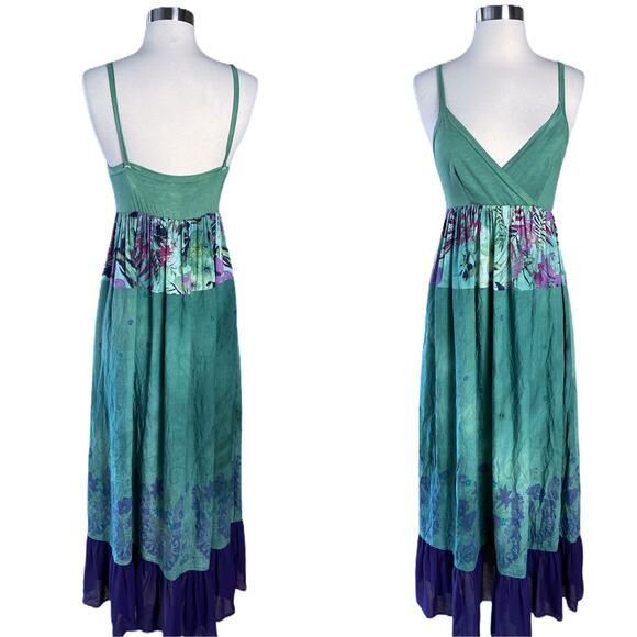 Resort Dress by T. ZOVICH Maxi Dress Mixed Media Green Floral V-Neck Spaguetti M - Picture 3 of 15